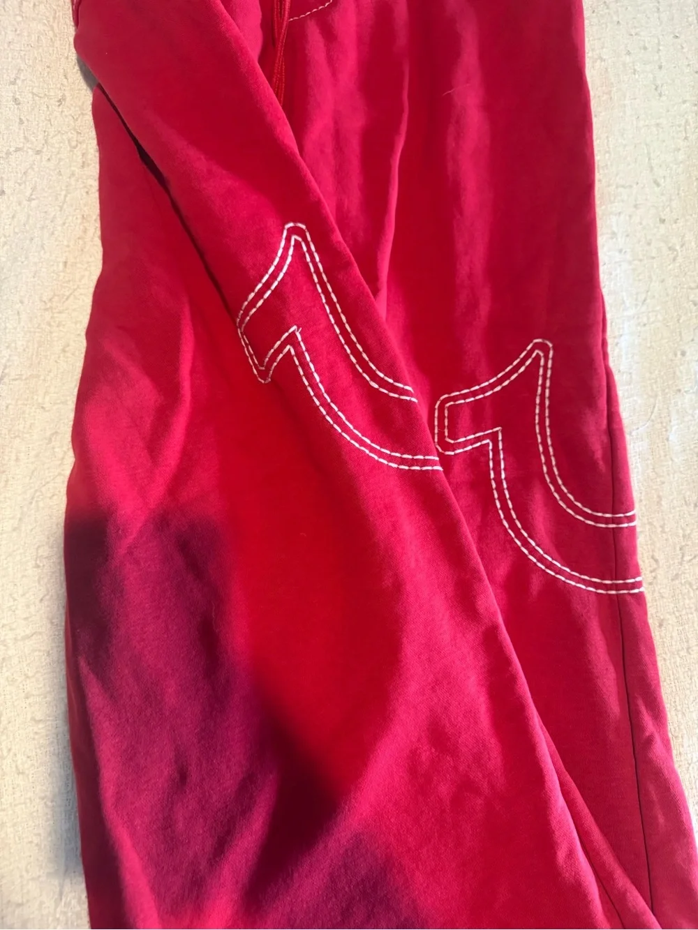 True Religion Red Sweatpants with White Contrast Stitching